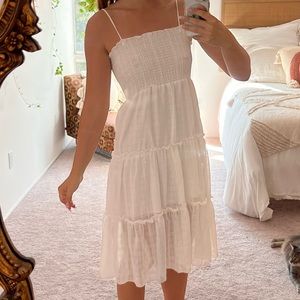 White tiered midi dress